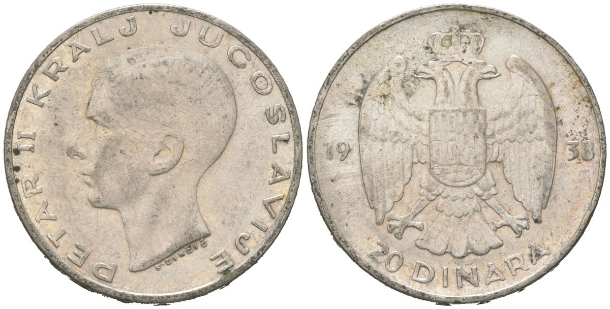Югославия 20 динаров 1938 Петр II (1934-1945) KM 23 серебро 4177-744
