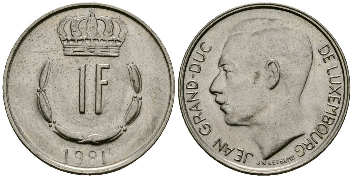 Люксембург 1 франк 1981 KM 55 медно-никель 34-113