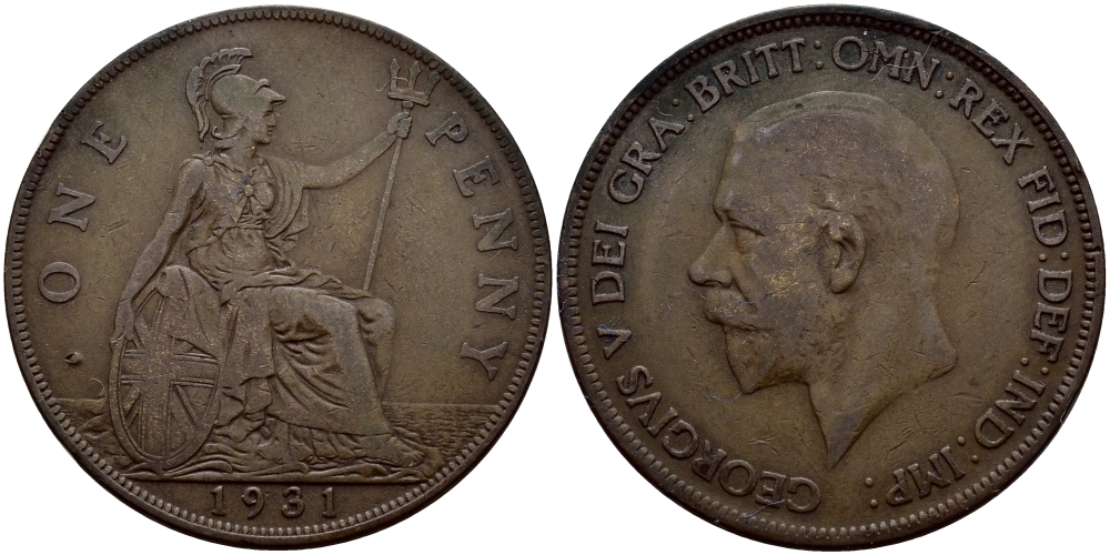 Великобритания 1 пенни 1931 Георг V (1910-1936) КМ 838, Spink 4055 бронза 4178-812
