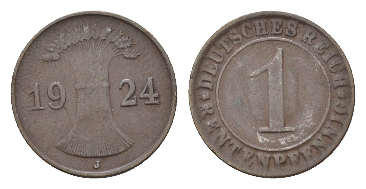 Германия 1 рентенпфенниг 1924 J KM 30, J. 306 бронза 4696-611