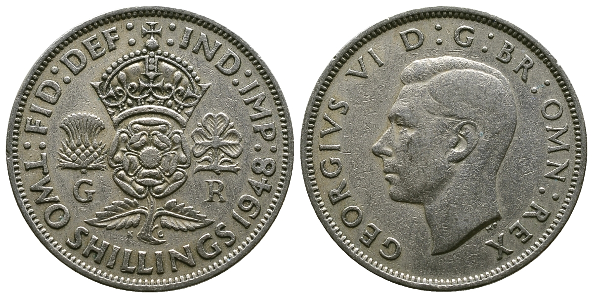 Великобритания 2 шиллинга (флорин) 1948 Георг VI (1936-1952) KM 865, Spink 4102 медно-никель 4381-1144