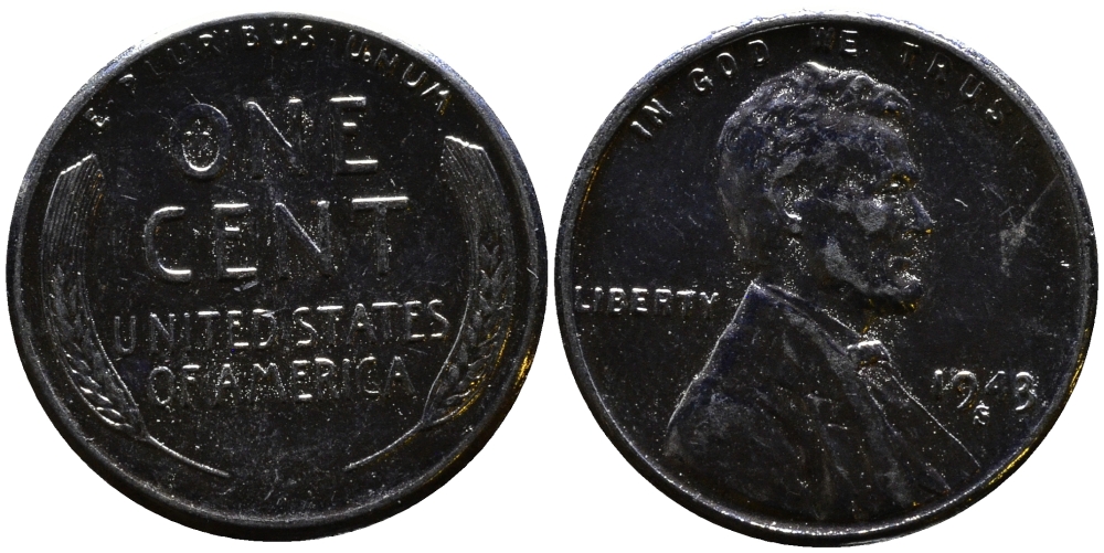 США 1 цент 1943 S (Сан-Франциско), Авраам Линкольн KM 132 a сталь плакированная цинком 4392-756