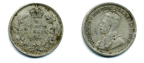 КАНАДА 5 ЦЕНТОВ 1917 ГЕОРГ V серебро 46-845