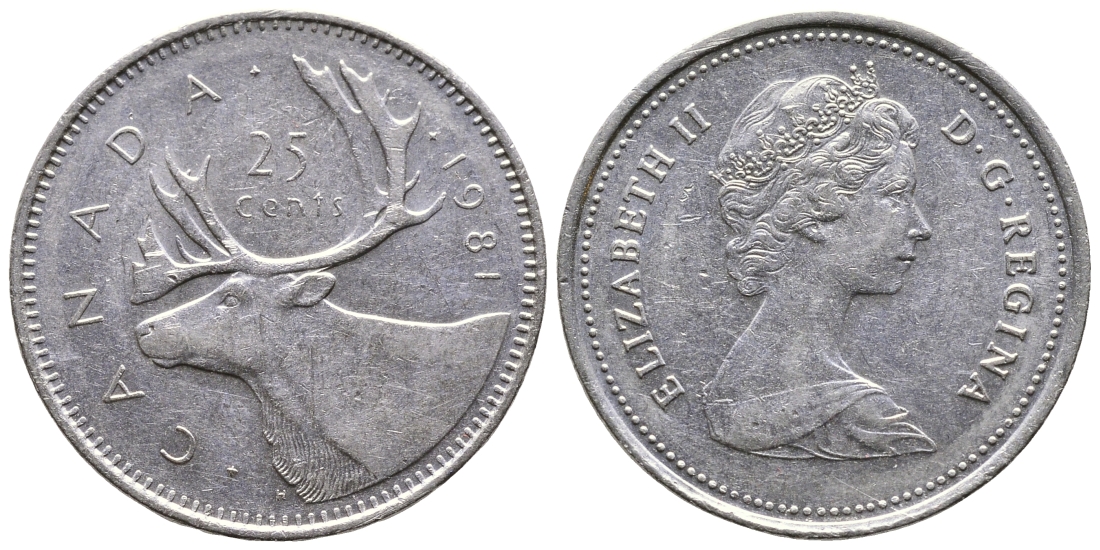 Канада 25 центов 1981 Елизавета II (1952-2022), олень KM 74 никель 4364-2056