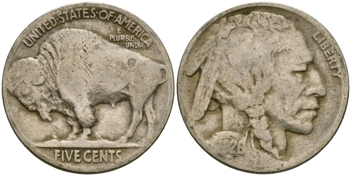 США 5 центов 1926 индеец, бизон KM 134 медно-никель 4135-432