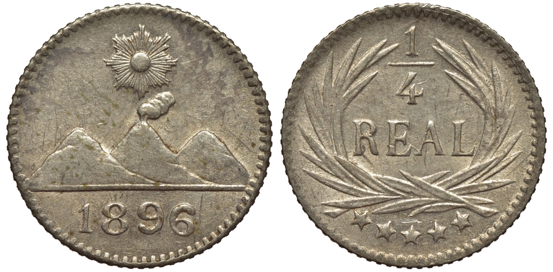 Гватемала 1/4 реала 1896 5 звезд, Испанское правление KM 162 серебро 66-818