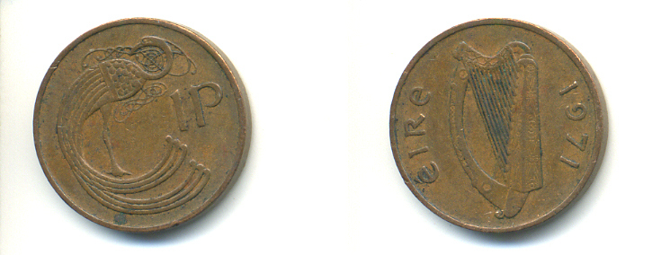 ИРЛАНДИЯ 1 ПЕННИ 1971 ПТИЧКА KM 20 бронза 86-1423