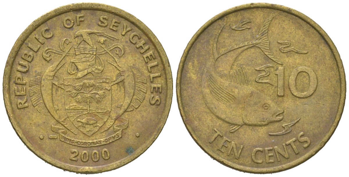 Сейшельские Острова (Сейшелы) 10 центов 2000 KM 48 латунь 4618-1155