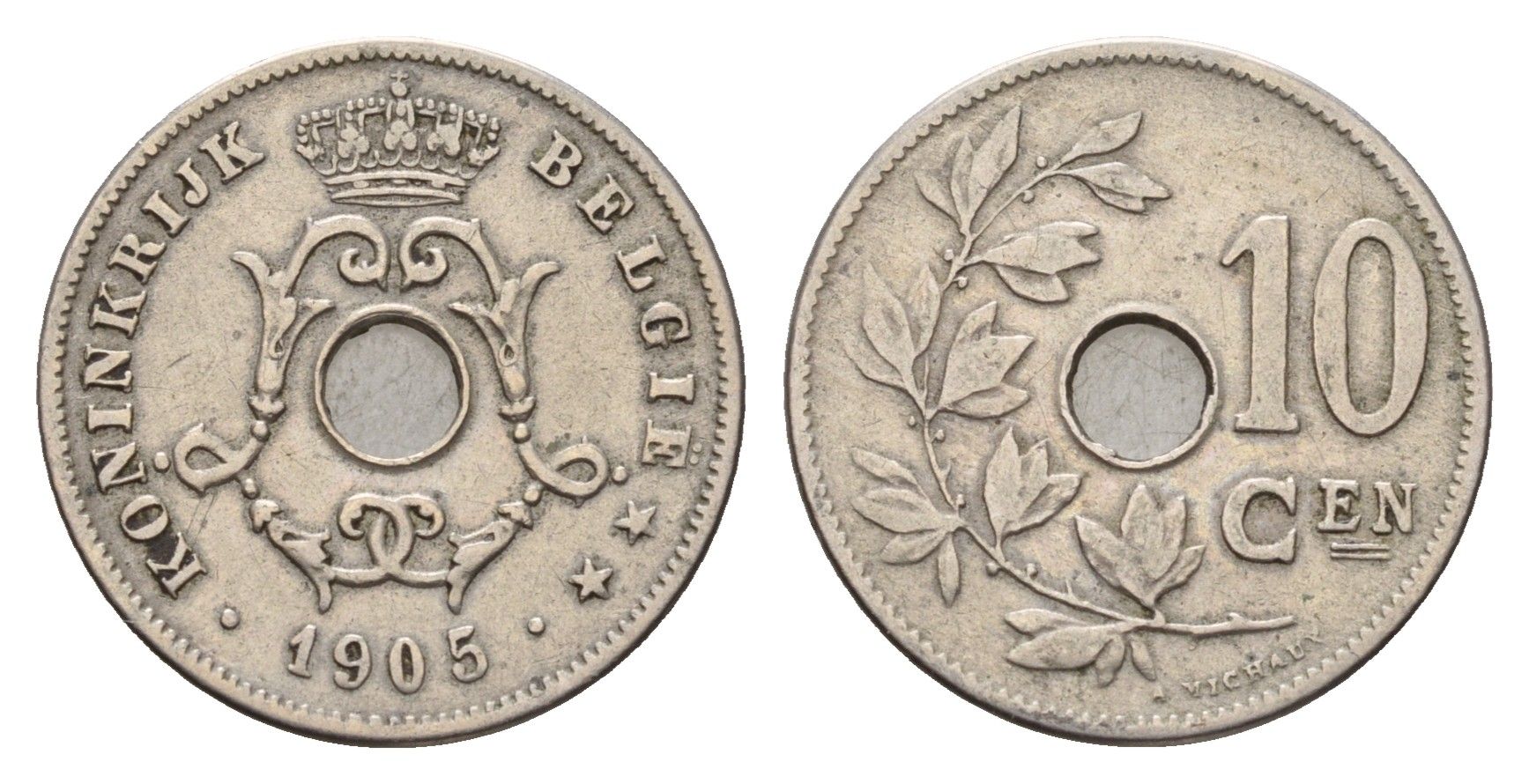 Бельгия 10 сантимов 1905 Belgie KM 53 медно-никель 3996-625
