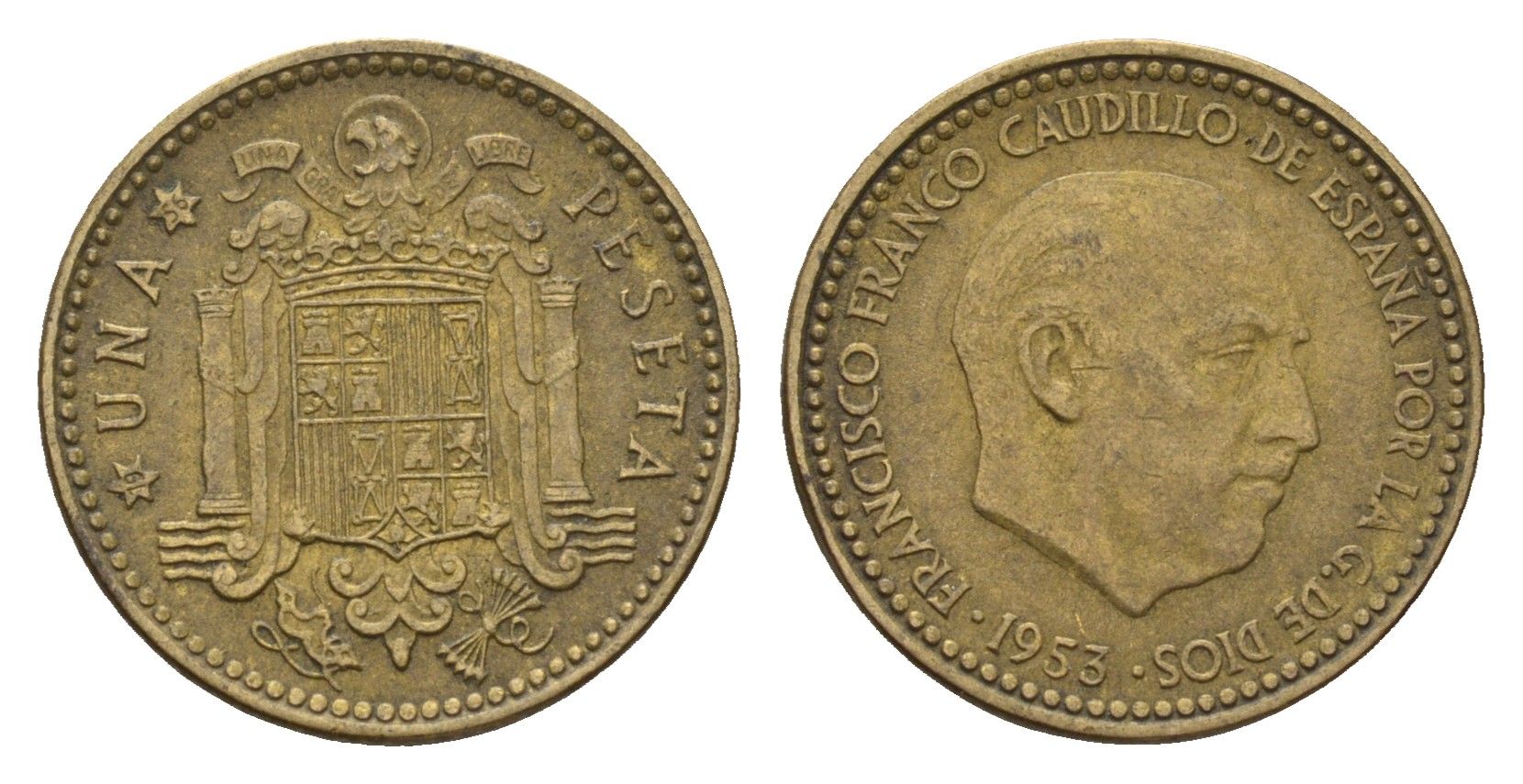 Испания 1 песета 1953 (56) Франсиско Франко (1939-1975) KM 775 алюминиевая бронза 4119-1142