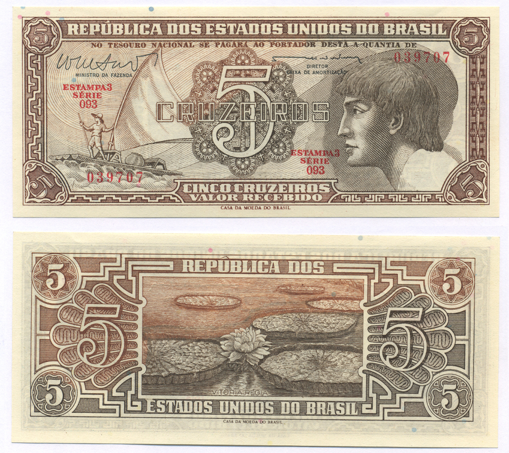 БРАЗИЛИЯ 5 КРУЗЕЙРО 1962 ESTAMPA 3A, СЕРИЯ 093 Pick 166b бумага UNC (ПРЕСС) 6294-37-2