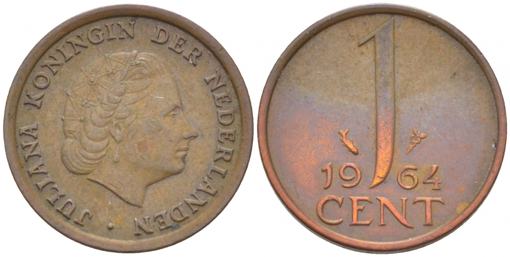 Нидерланды 1 цент 1964 Юлиана (1949-1980) KM 180 бронза 3457-1018