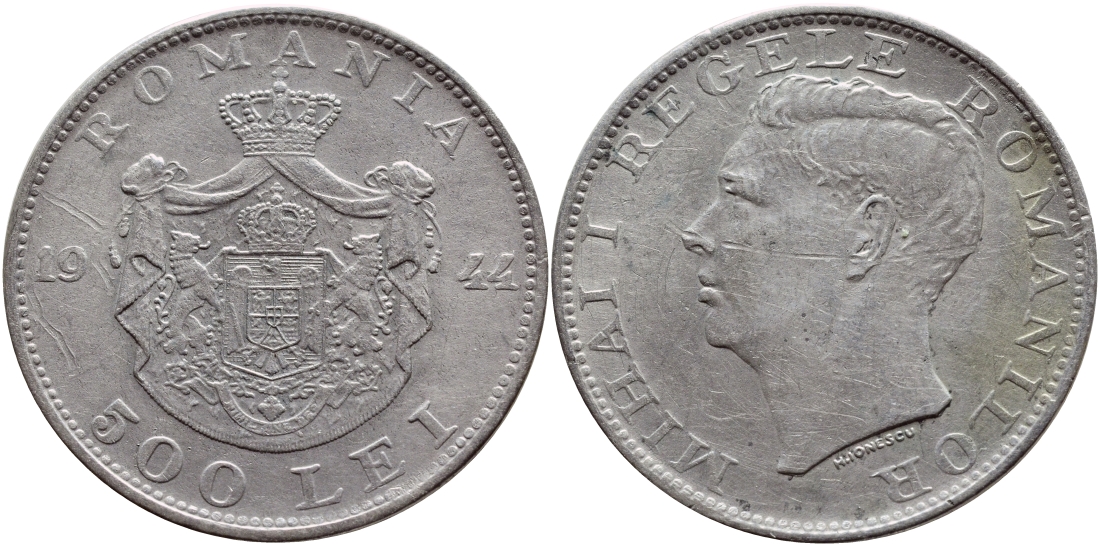Румыния 500 лей 1944 Михай I (1940-1947) KM 65 серебро 4364-3932