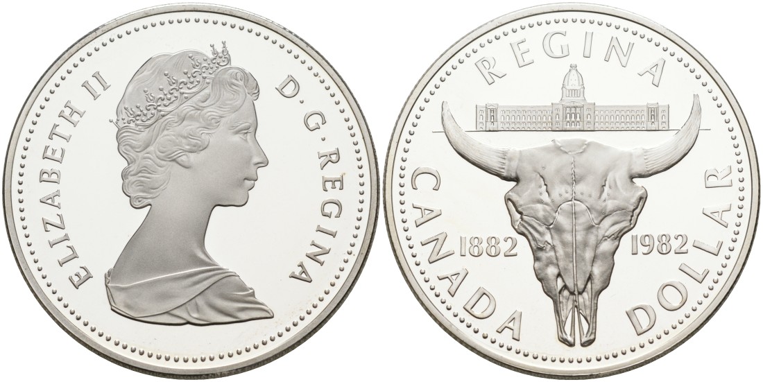Канада 1 доллар 1982 100 лет городу Реджайна (1882-1982), королевский музей KM 133 серебро PROOF 1095-4-32