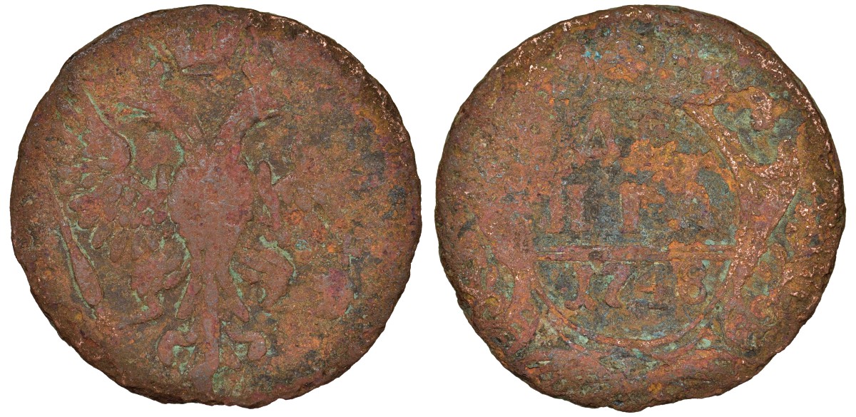 Россия деньга 1748 Елизавета (1741-1762) Биткин к 358 медь 51-3442