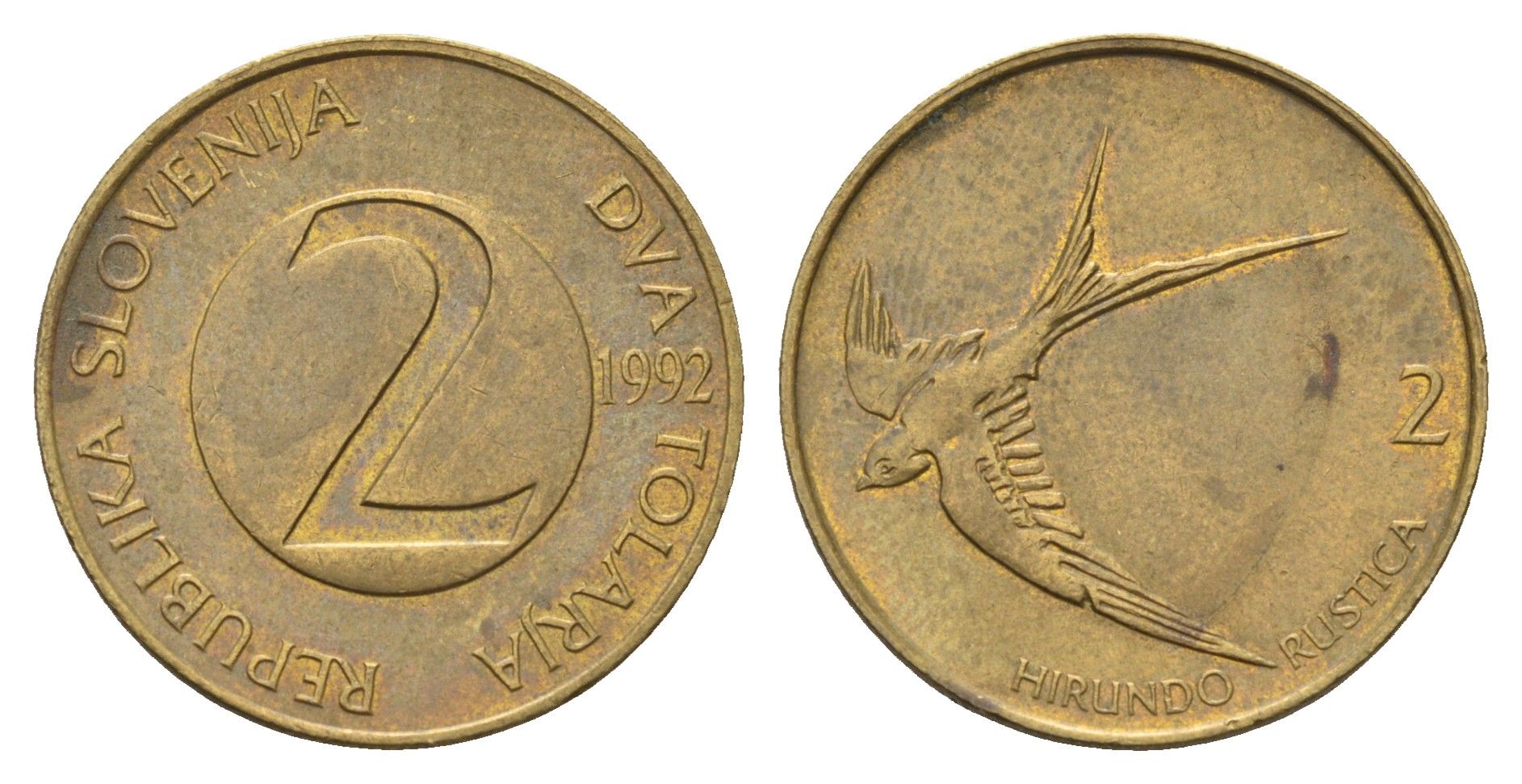 Словения 2 толара 1992 KM 5 латунь 4703-127