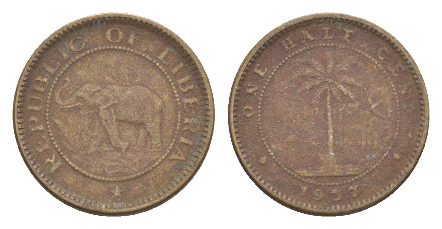 Либерия 1/2 цента 1937 KM 10 латунь 4614-957