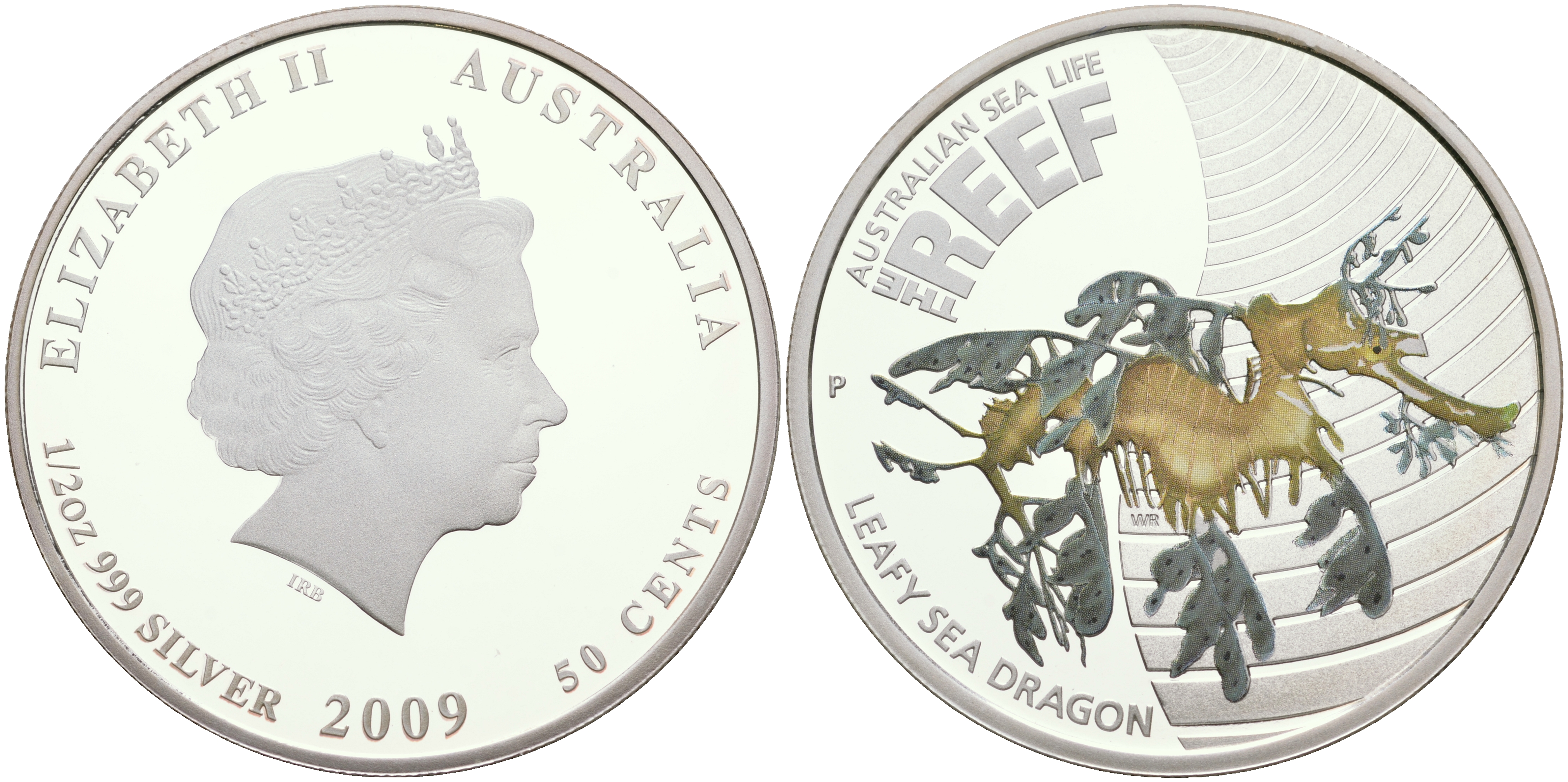 Австралия 50 центов 2009 морской дракон, эмаль, оригинальная коробка с сертификатом KM 1101 серебро PROOF 4-3-3-06