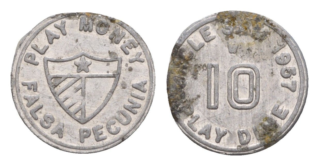 США игровой жетон в 10 Play Dime 1957 диаметр 15 мм, вес 0,3 гр алюминий 4651-1239