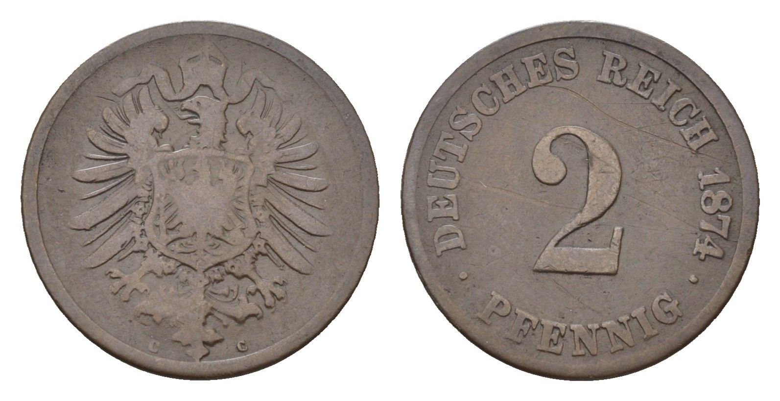 Германия 2 пфеннига 1874 C KM 2, J. 2 медь 4685-439