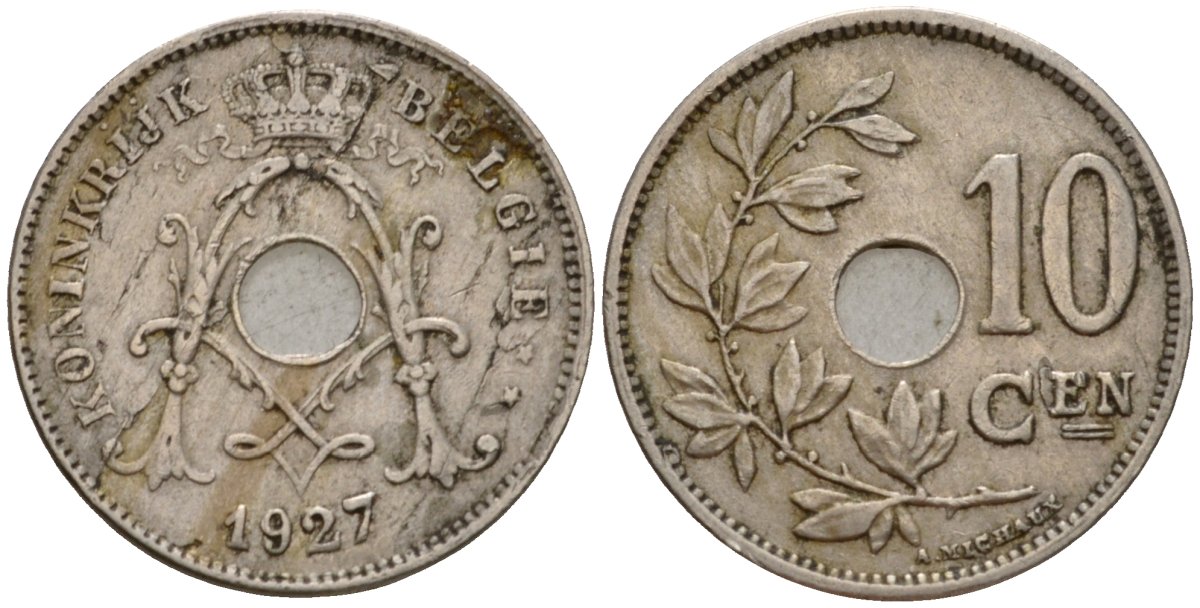 Бельгия 10 сантимов 1927 Belgie KM 86 медно-никель 26-1124