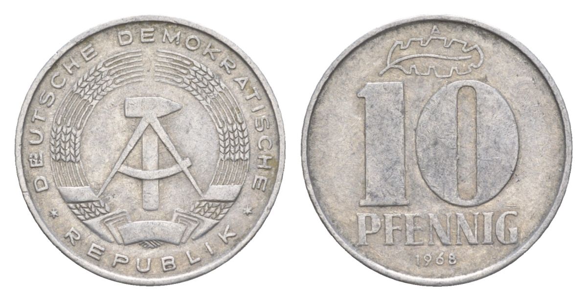 ГДР 10 пфеннигов 1968 A KM 10 алюминий 4630-647