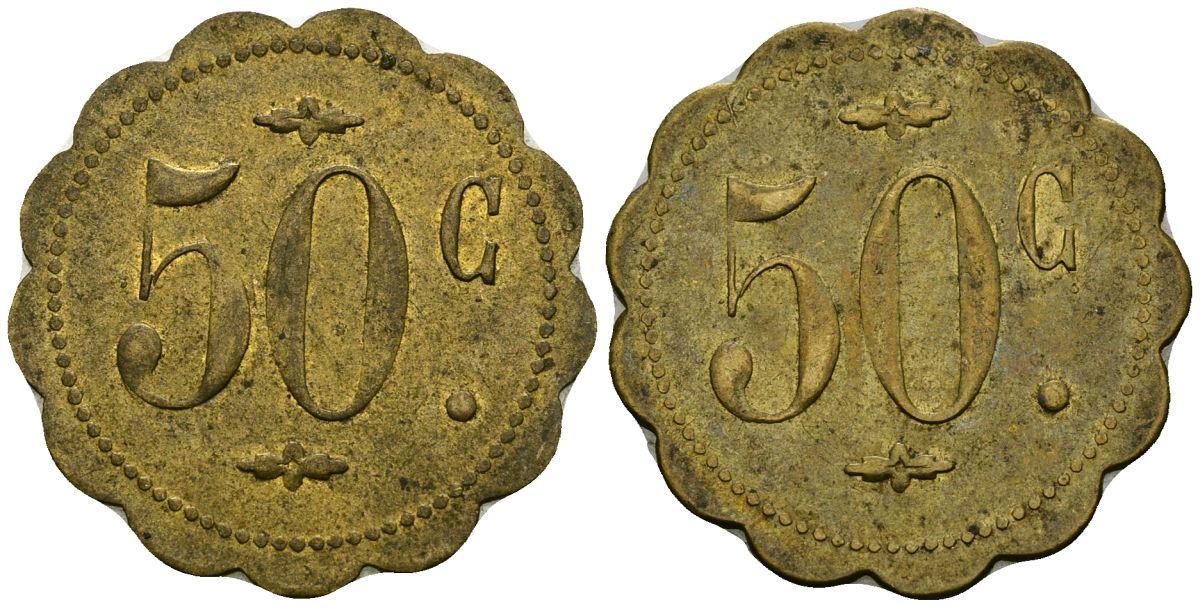 Франция 50 сантимов XIX-XX век ресторанный жетон латунь 4166-1141