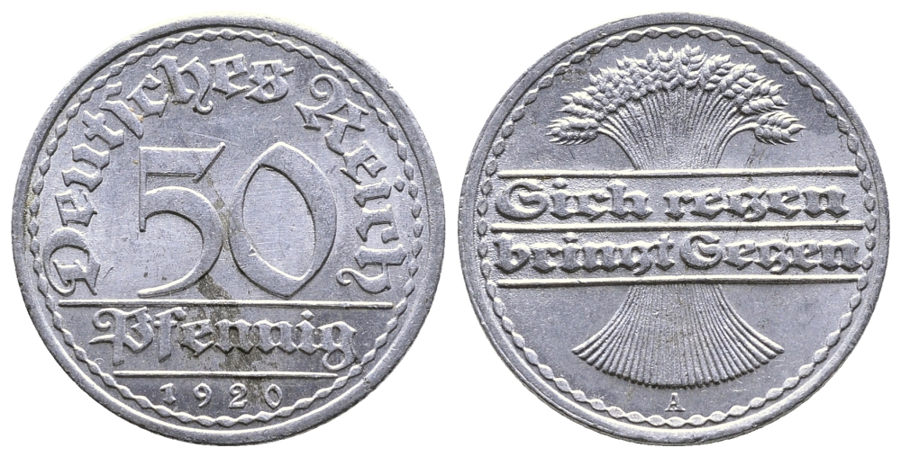 ГЕРМАНИЯ 50 ПФЕННИГОВ 1920 А KM 27, J. 301 алюминий 4380-553