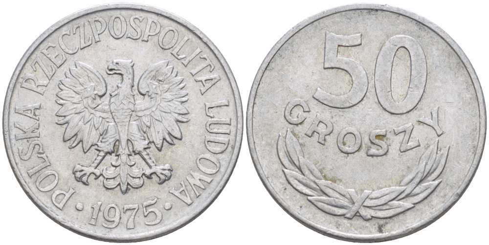 ПОЛЬША 50 ГРОШЕЙ 1975 MW KM 48.1, Parchimowicz 210j алюминий 4514-516