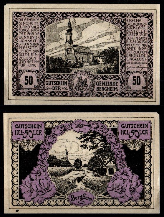 Австрия, Бергхайм 50 геллеров 1920 Jaksc/Pick JPR0082IIa-50 бумага 2193-7-1-1
