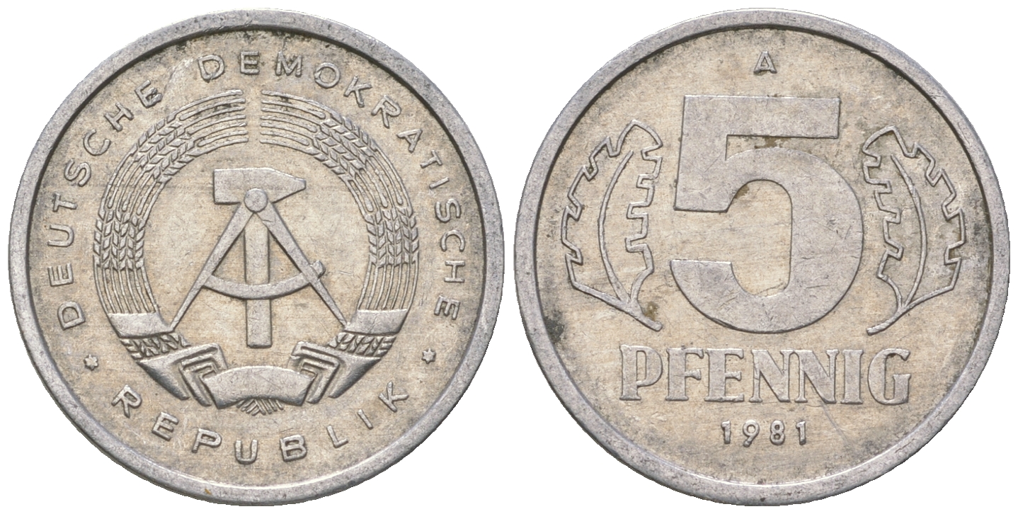 ГДР 5 пфеннигов 1981 A KM 9.2 алюминий 4625-1267