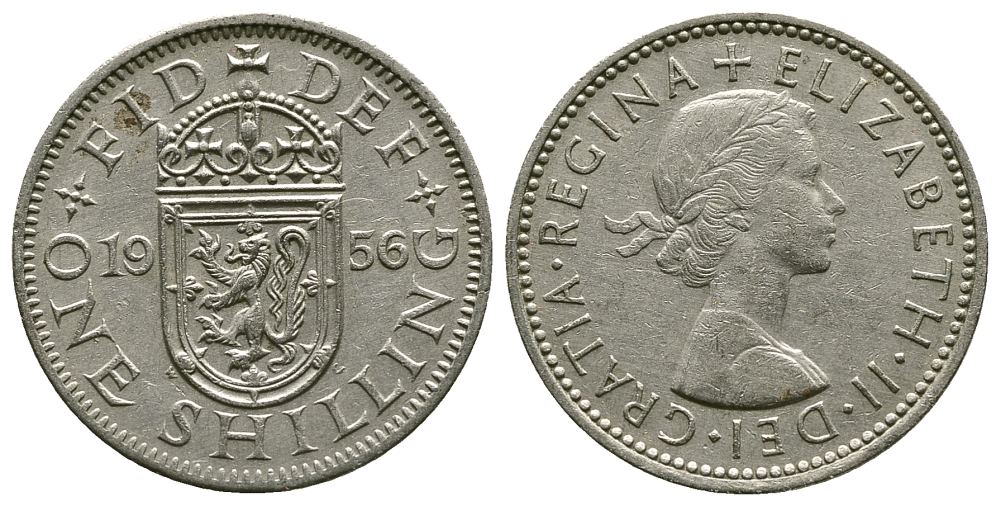 Великобритания 1 шиллинг 1956 Елизавета II (1952-2022), Шотландский герб KM 905, Spink 4148 медно-никель 4384-622