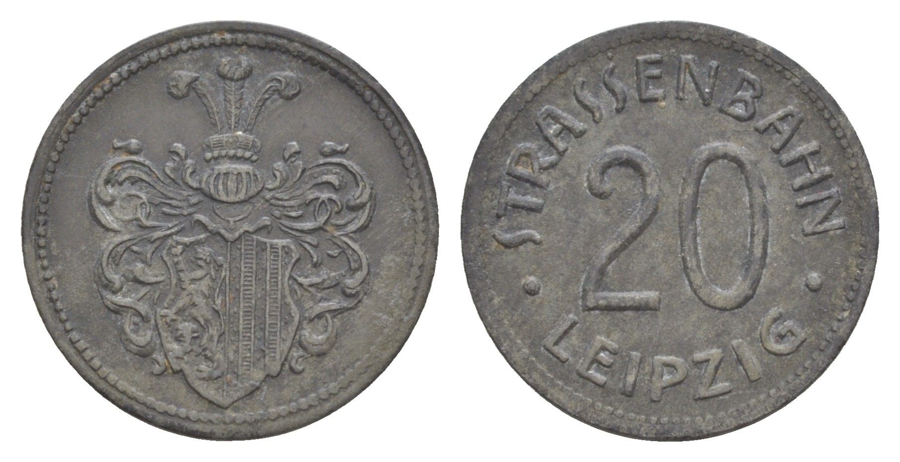 Лейпциг трамвайный (транспортный) жетон в 20 пфеннигов ND Men05 14844.1, Men18 18643.1 цинк 4582-1125