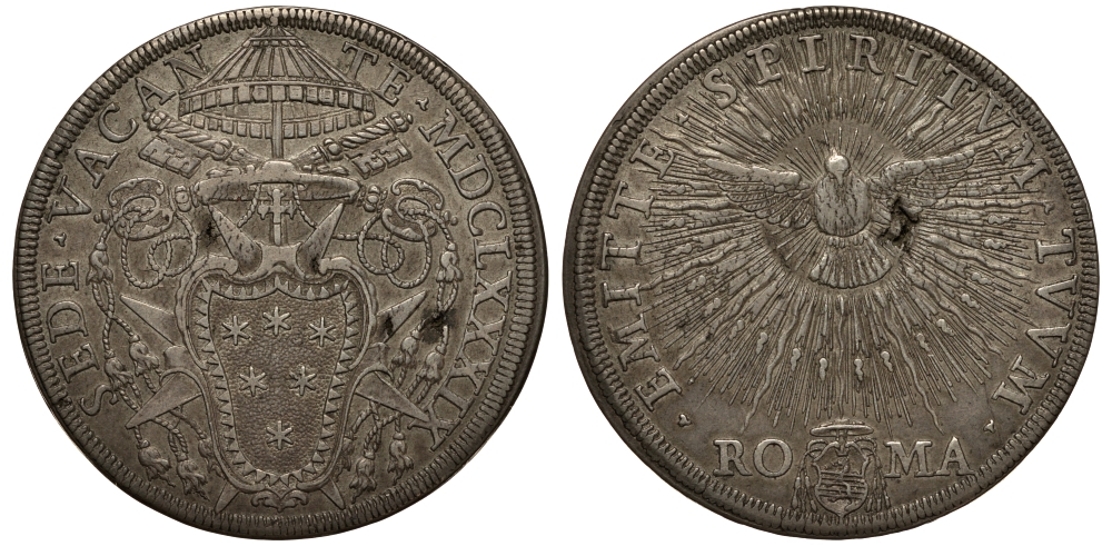 Ватикан 1 пиастр 1689 Седе Ваканте Dav. 4098, Muntoni 3 серебро 00-000-00