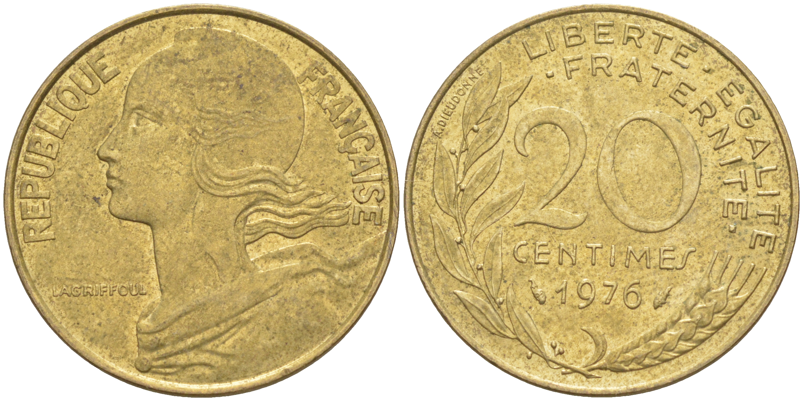 ФРАНЦИЯ 20 САНТИМОВ 1976 ТИП MARIANNE KM 930, Le Franc 156.16 медь алюминий никель 4513-332
