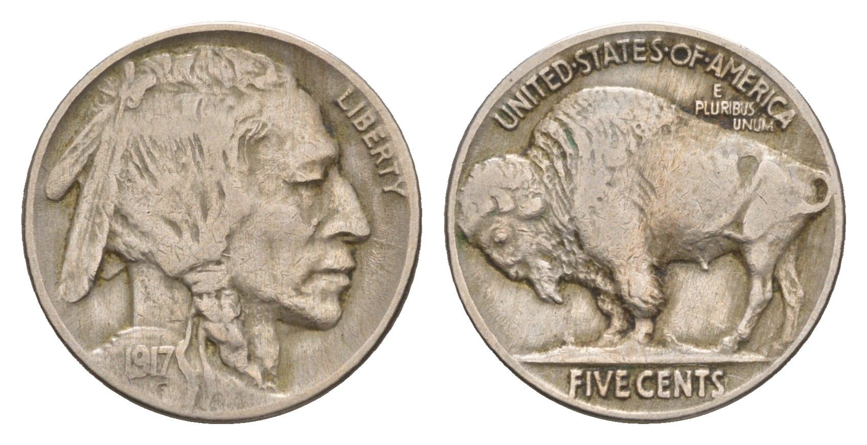 США 5 центов 1917 индеец, бизон KM 134 медно-никель 4658-1027