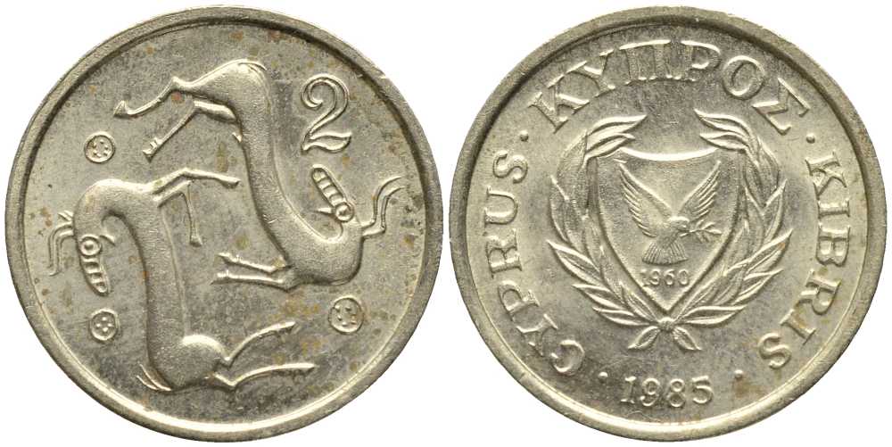 КИПР 2 ЦЕНТА 1985 КОЗЛЫ KM 54.2 никель латунь 112-761