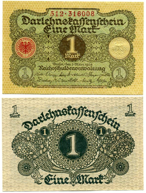 Германия 1 марка 1920 1 марта 1920, Веймарская республика Pick 58, Розенберг 64 бумага аUNC 7547-10-1