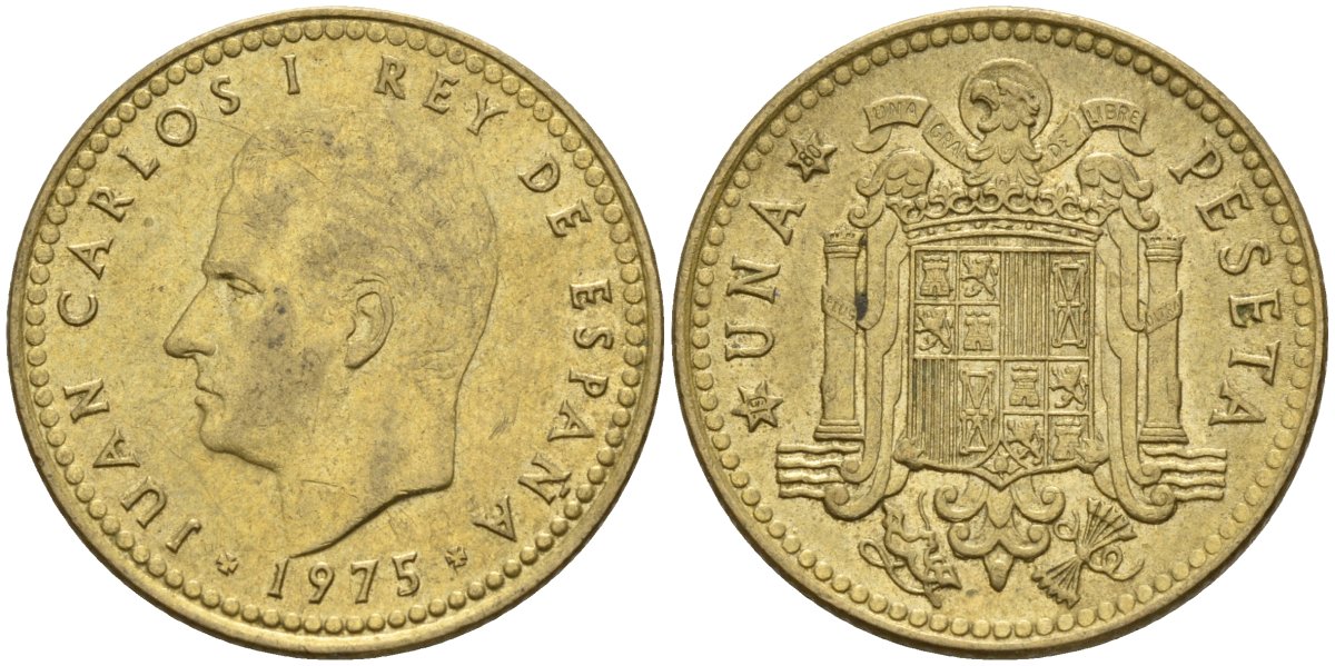 Испания 1 песета 1975 (80) Хуан Карлос I (1975-2014) KM 806 алюминиевая бронза 4155-444