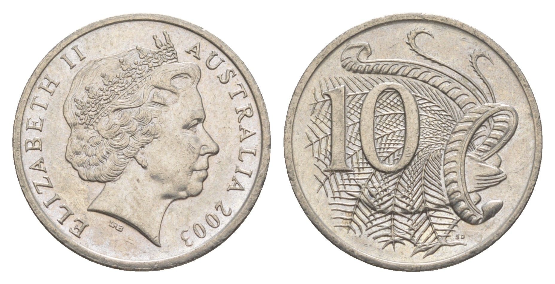 Австралия 10 центов 2003 Елизавета II (1952-2022), птица лирахвост KM 402 медно-никель 4384-523