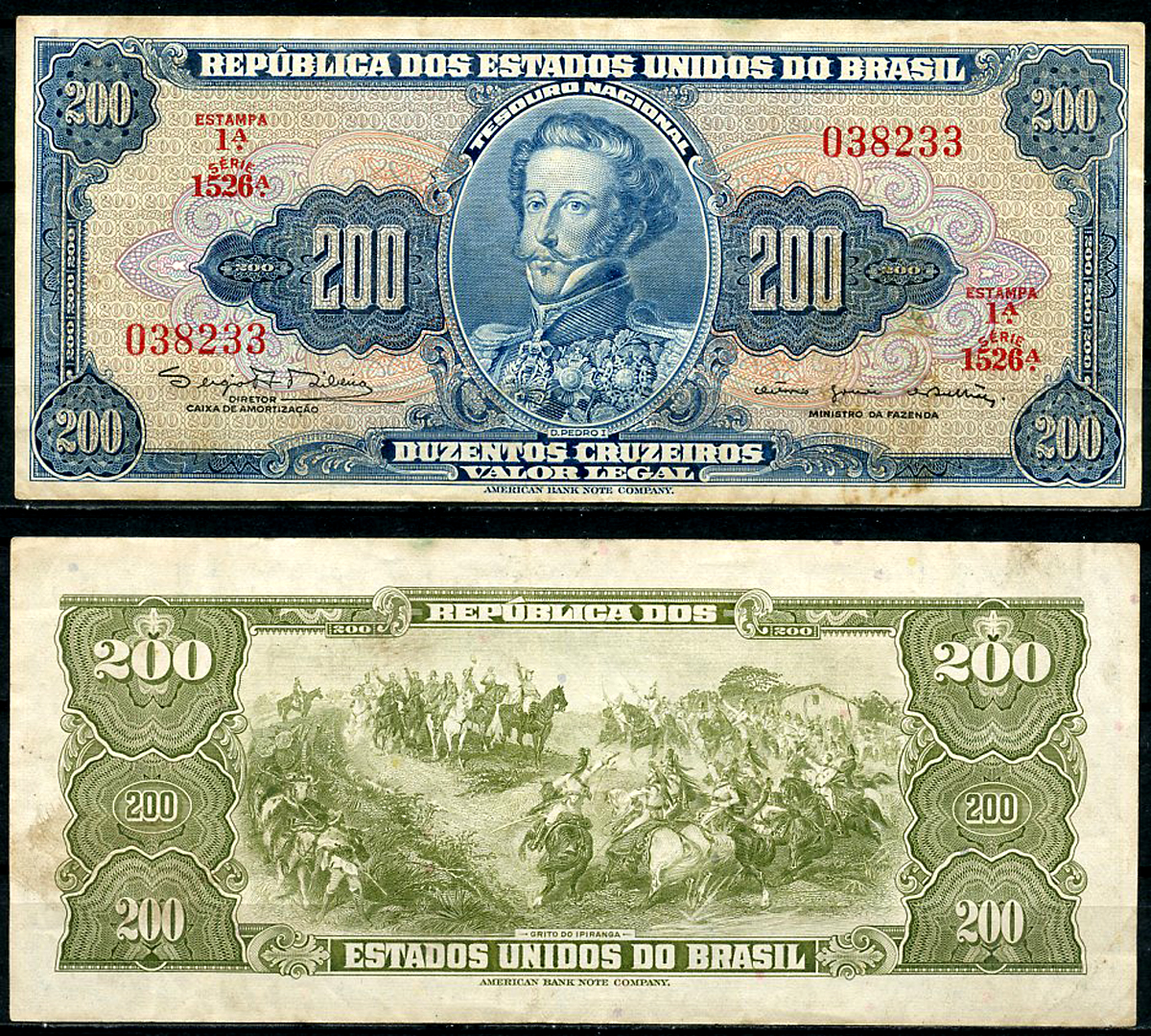 Бразилия 200 крузейро ND (1964) Император Педру I, битва при Ипиранге, серия 1526 Pick 171 c  бумага   444-132-1-2