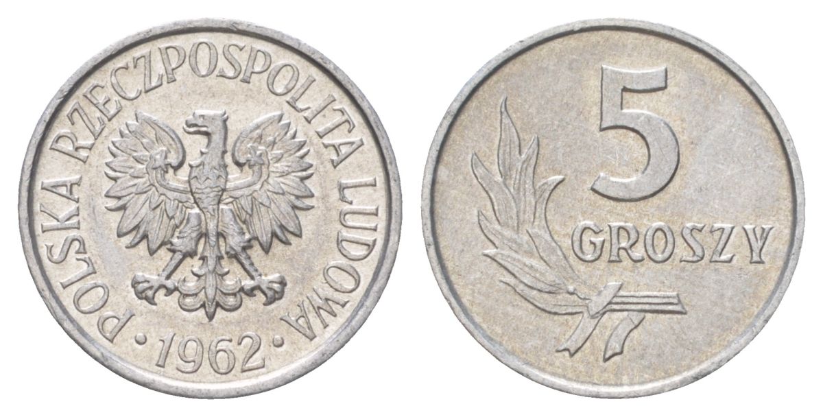 Польша 5 грошей 1962 Y A46 алюминий UNC 4627-912