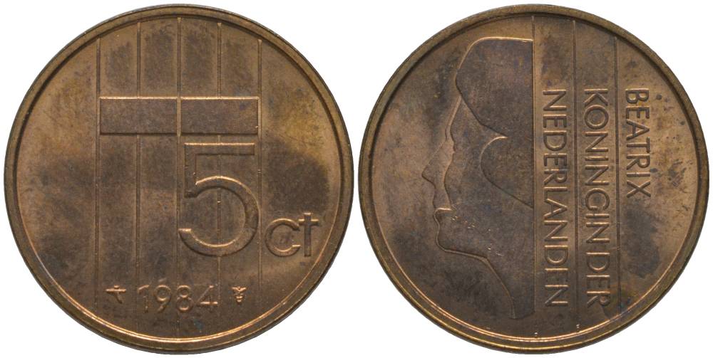 НИДЕРЛАНДЫ 5 ЦЕНТОВ 1984 БЕАТРИКС (1980-2013) KM 202 бронза 181-726