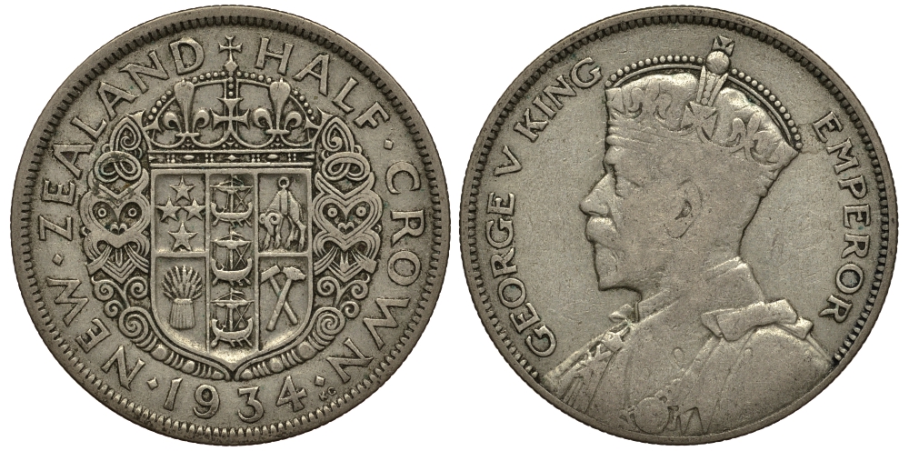 Новая Зеландия 1/2 кроны 1934 Георг V (1910-1936) KM 5 серебро 272-824
