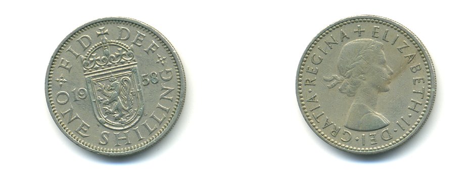 Великобритания 1 шиллинг 1958 Елизавета II (1952-2022), Шотландский герб KM 905, Spink 4148 медно-никель 56-1233