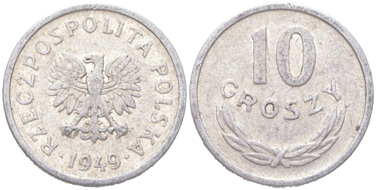 Польша 10 грошей 1949 Y 42a алюминий 4614-625