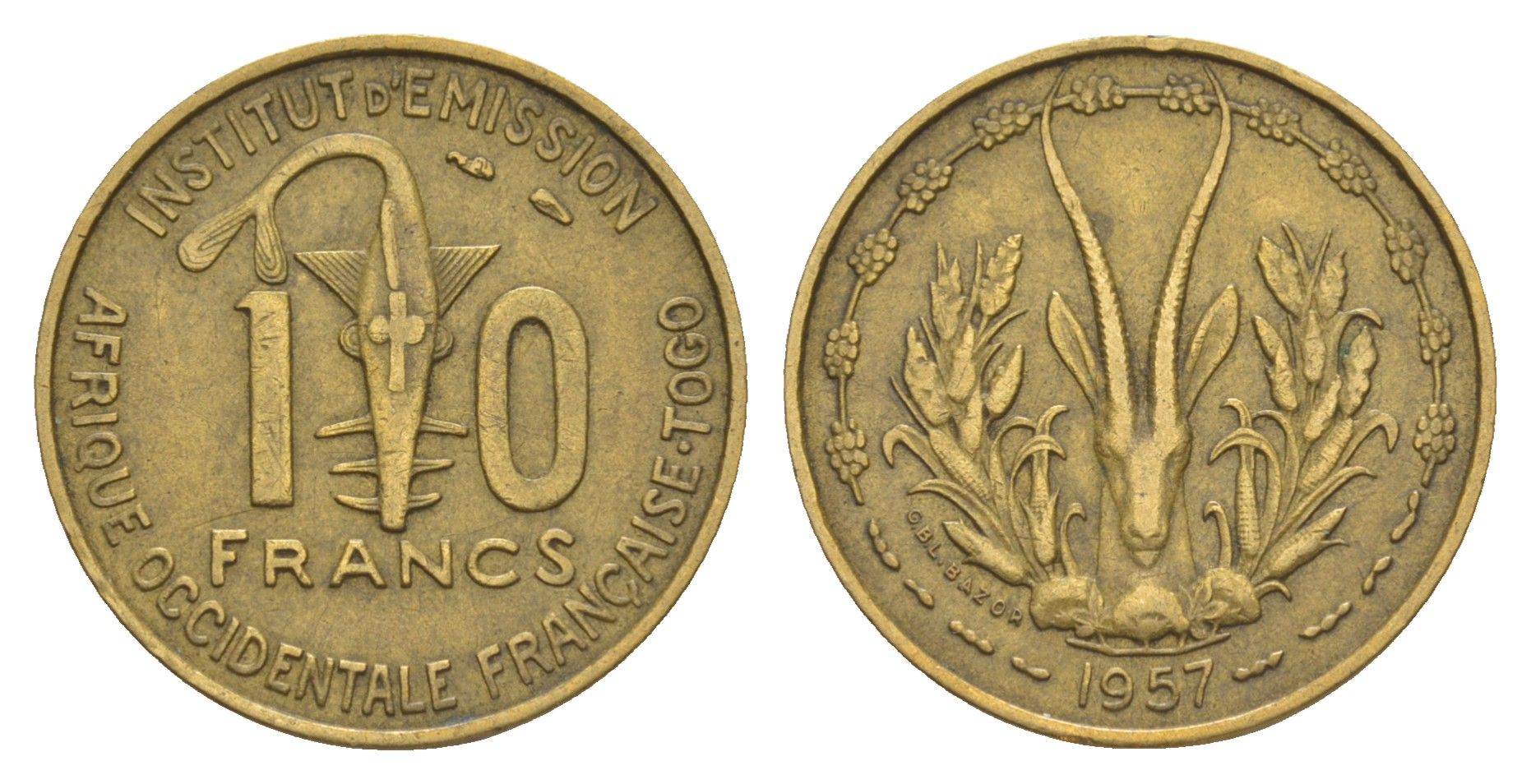 Французская Западная Африка 10 франков 1957 Центральный банк государств Западной Африки KM 8 медь алюминий 4642-224