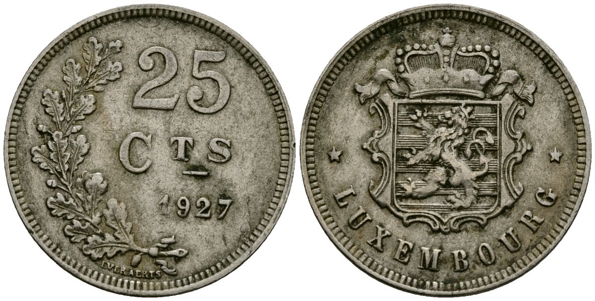 Люксембург 25 сантимов 1927 KM 37 медно-никель 4171-1144