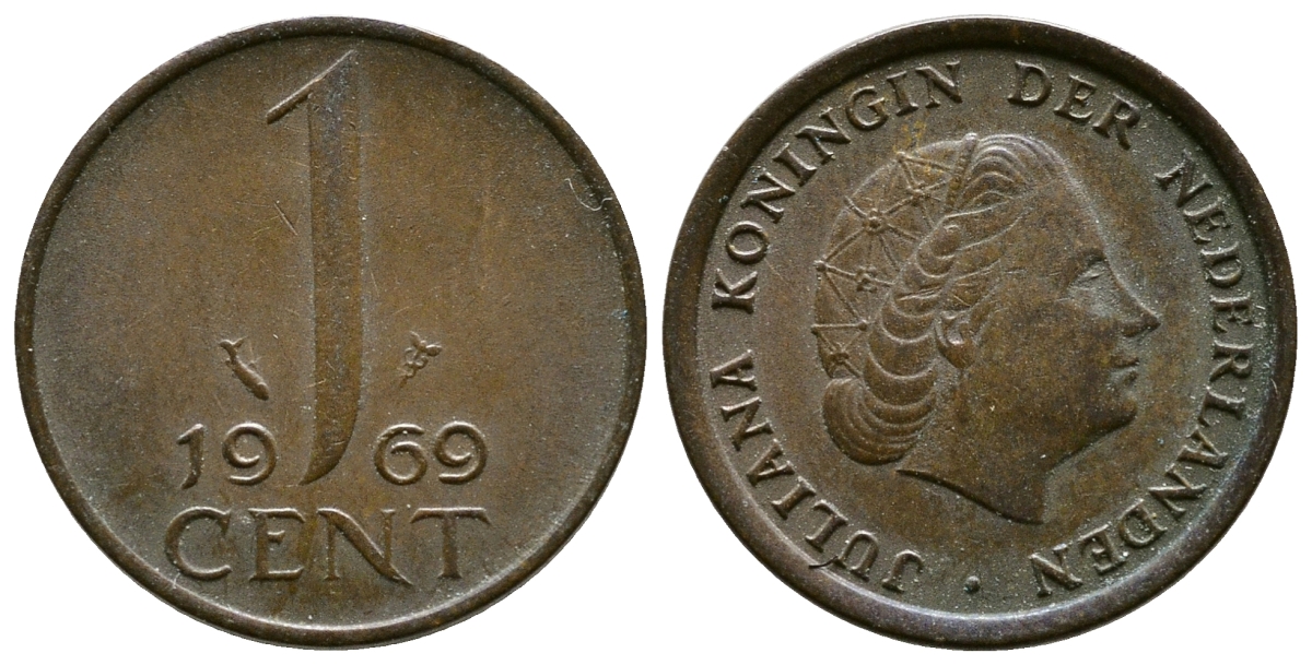 НИДЕРЛАНДЫ 1 ЦЕНТ 1969 ЮЛИАНА KM 180 бронза 4385-669