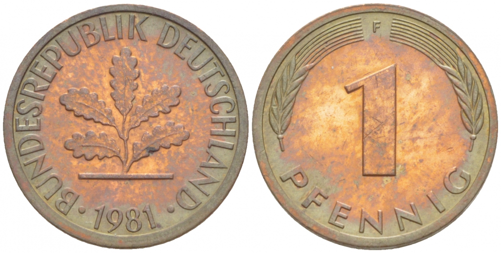 ФРГ 1 ПФЕННИГ 1981 F KM 105 J 380 сталь плакированная медью 3718-228